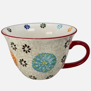 Signature Large Boho Coffee Mug Cafe Cup Latte Stoneware Grey Gray.